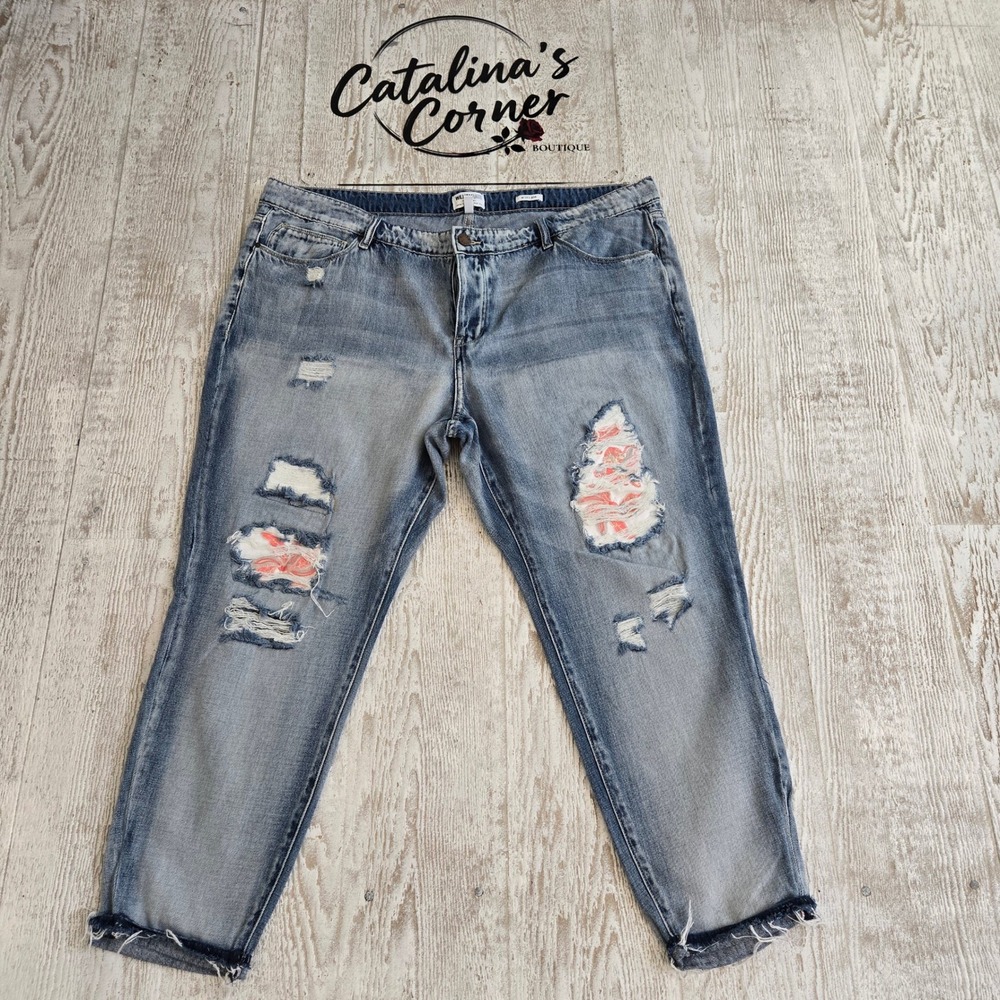 William Rast My Exs Jean Light Wash Distressed Floral Patch Denim Plus 18W